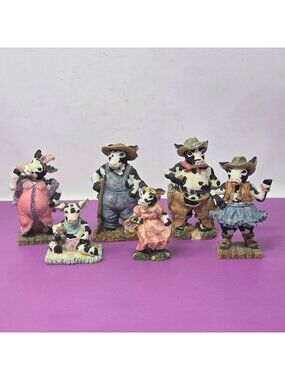 Cowtown Ganz 1992 Collectible Handcrafted Cow Figurines Set Of 6 Vintage Western
